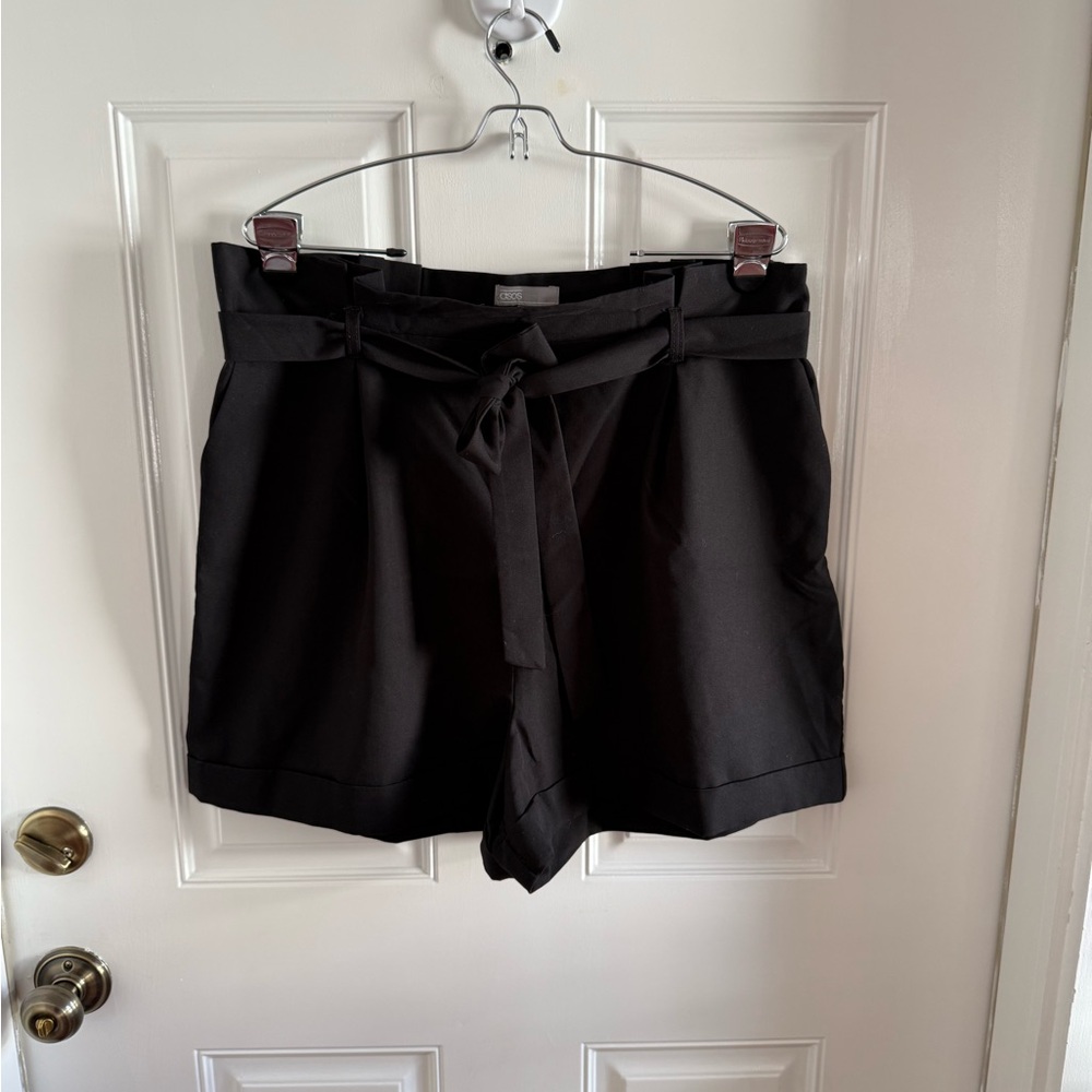 ASOS Black Paperbag Waist Tie Shorts -  Women